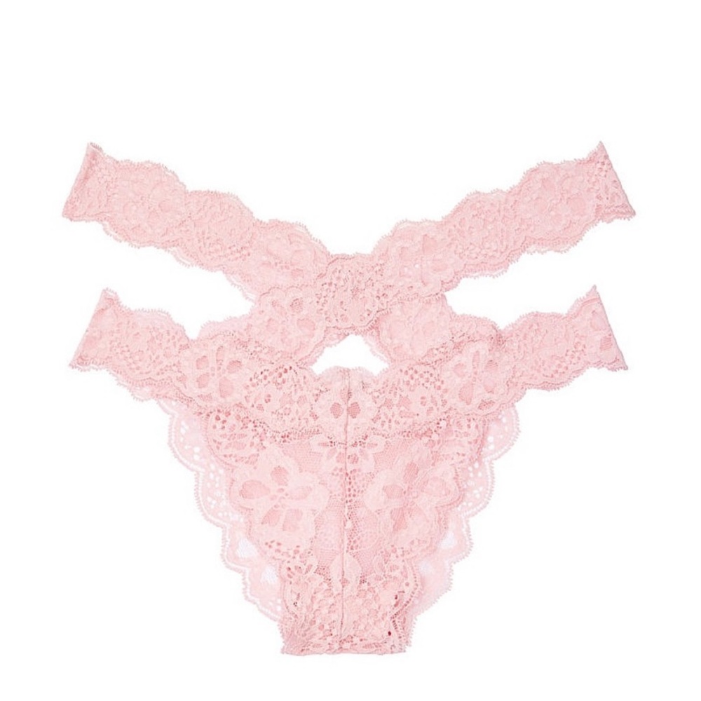 NWT Dream Angels Pink Floral Lace Criss Cross Itsy Panty
